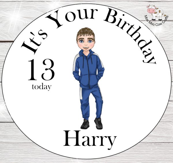 badge of young boy 8in blue tracksuit