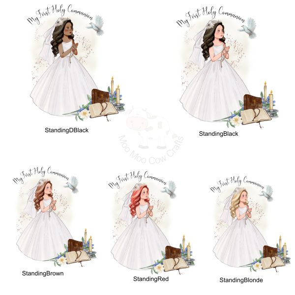multiple clip art images of holy communion girl
