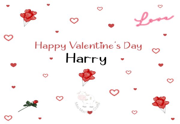 white background with valentine hearts, rose and text