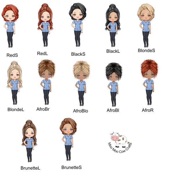 multiple clipart of female in blue uniform