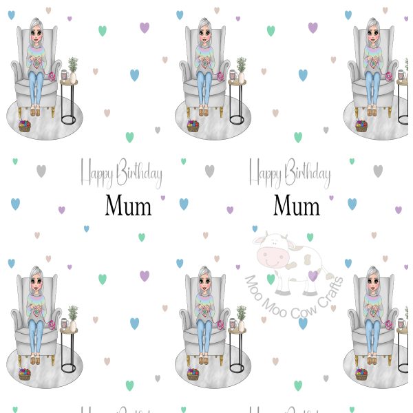 clipart images of woman doing crochet with multi coloured hearts on white background