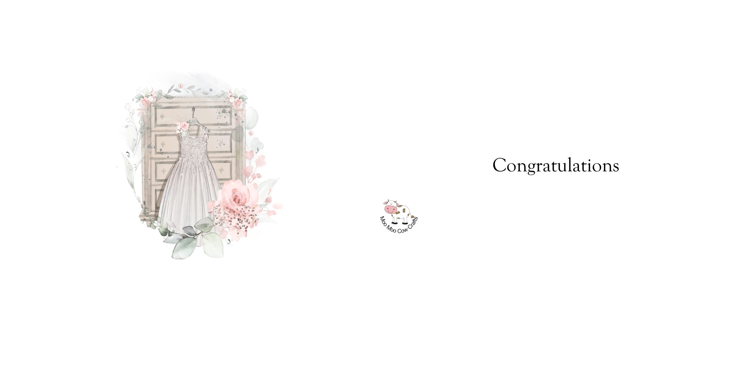 inside wedding card with clipart of wedding dress