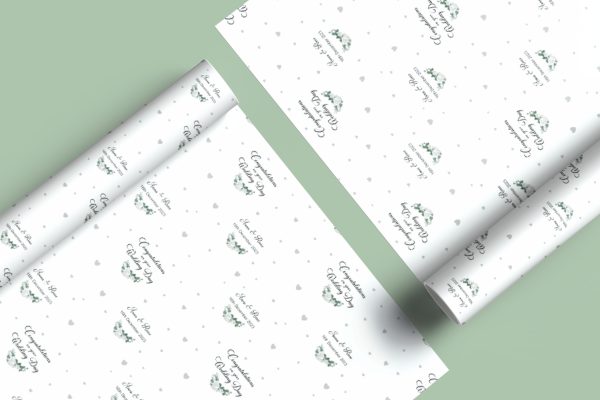 two rolls of wrapping paper with text on green background
