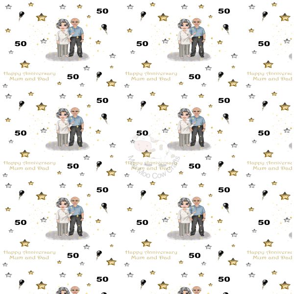 white background with clipart of elderly couple and balloons and stars