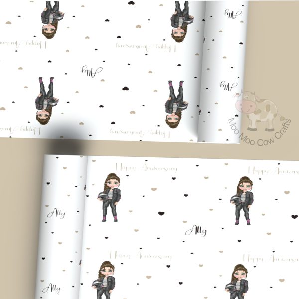 lady biker clipart on two rolls of wrapping paper