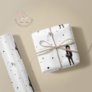 gift box and wrapping paper with lady biker clipart