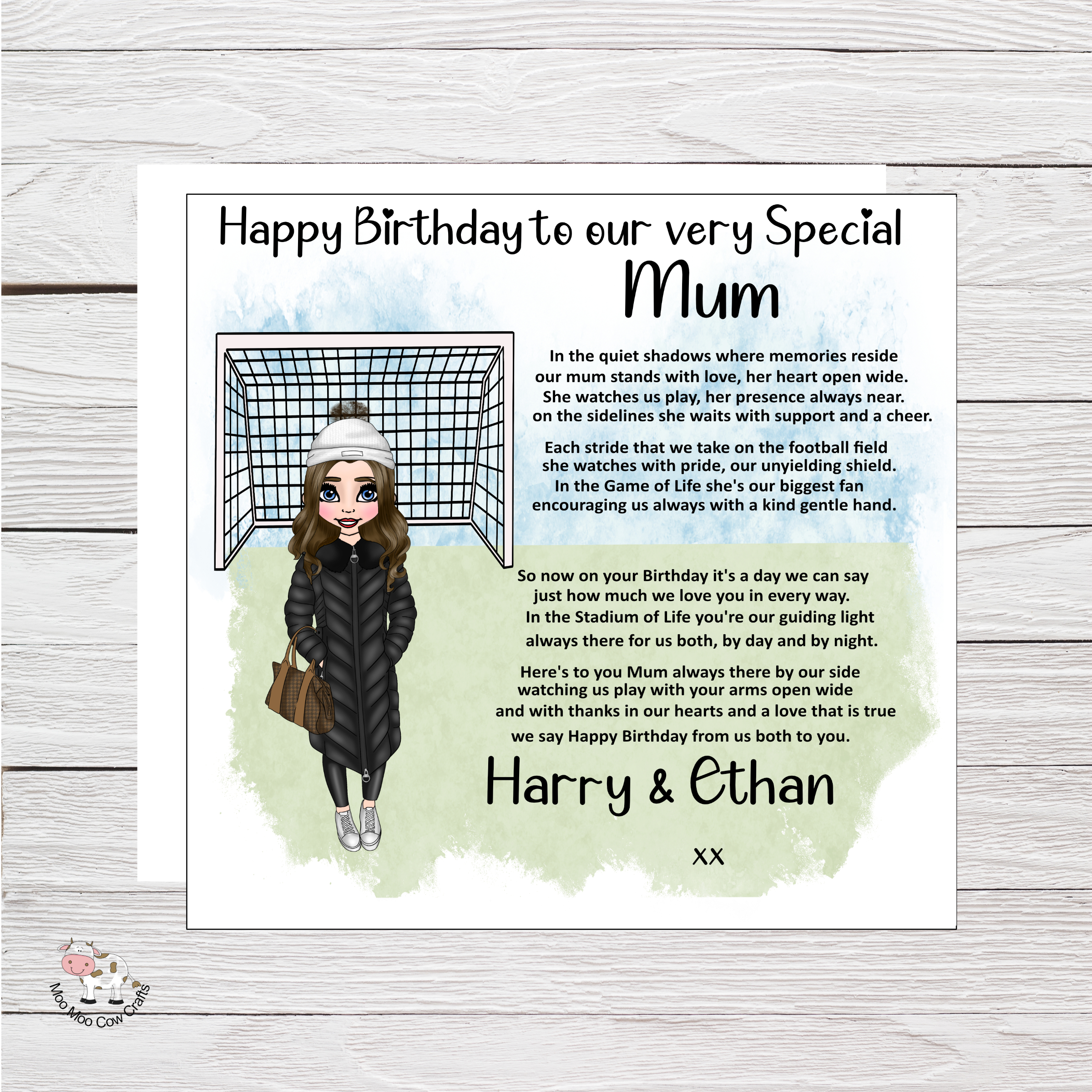 clipart of woman wearing a bobble hat with football nets and ball.