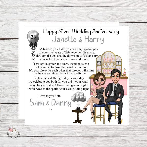clipart man. and woman on stool with balloons and drinks
