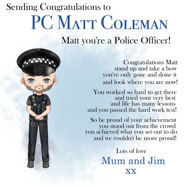 clipart of police officer with text on a pale blue background