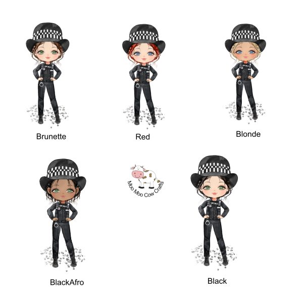 multiple options of female police officer