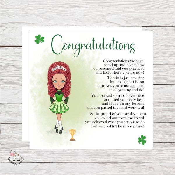 irish dancer clipart on card with wooden background