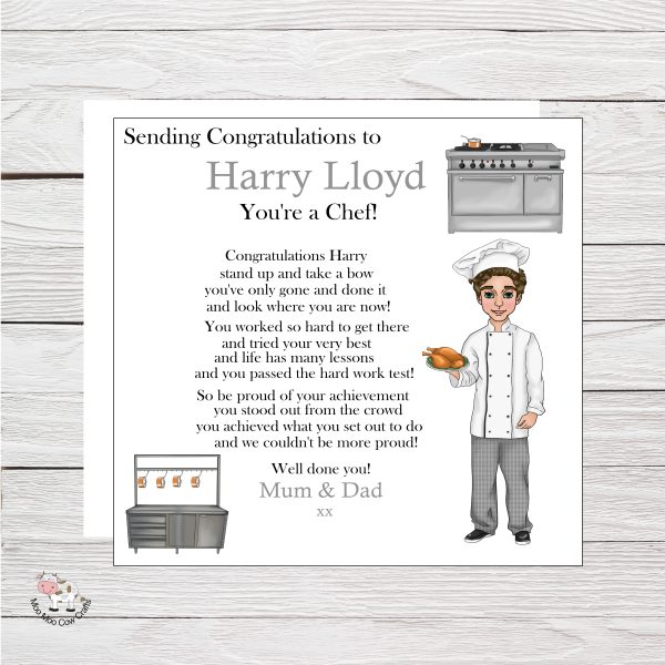 male chef card on wooden background