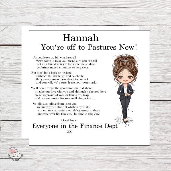 clipart girl with pencil in her hair in a trouser suit with black text on a wooden background