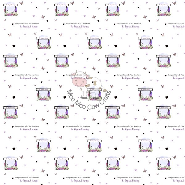 multiple images of purple butterflies and clip arft image of street signs and flowers, it's wrapping paper.