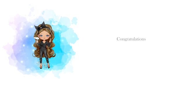 white background with image of blue sparkles and a clipart woman holding a hairdryer.