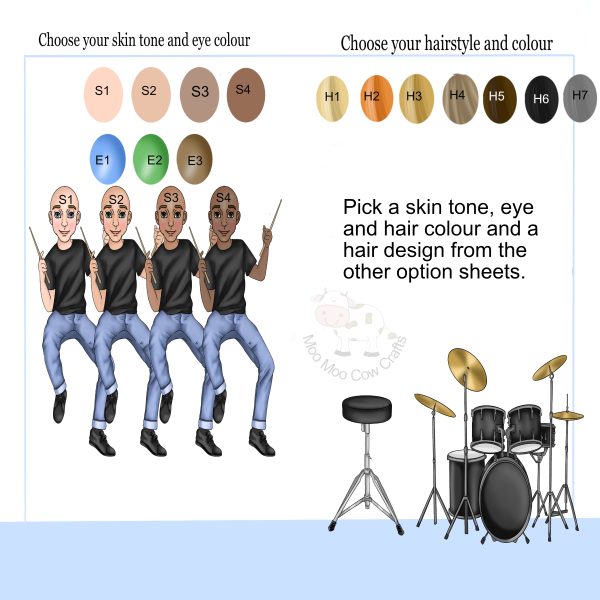 multiple clip art images of a drummer