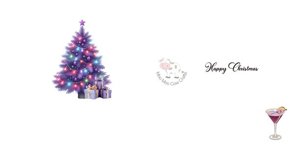 inside a christmas card with a clipart image of a purple christmas tree