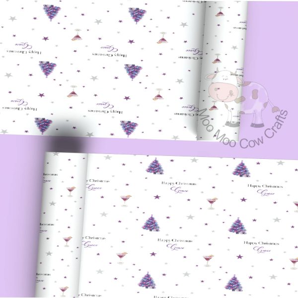two rolls of wrapping paper with a purple background