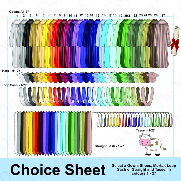 multiple clip art images of outfits - it's a choice sheet for a graduation card