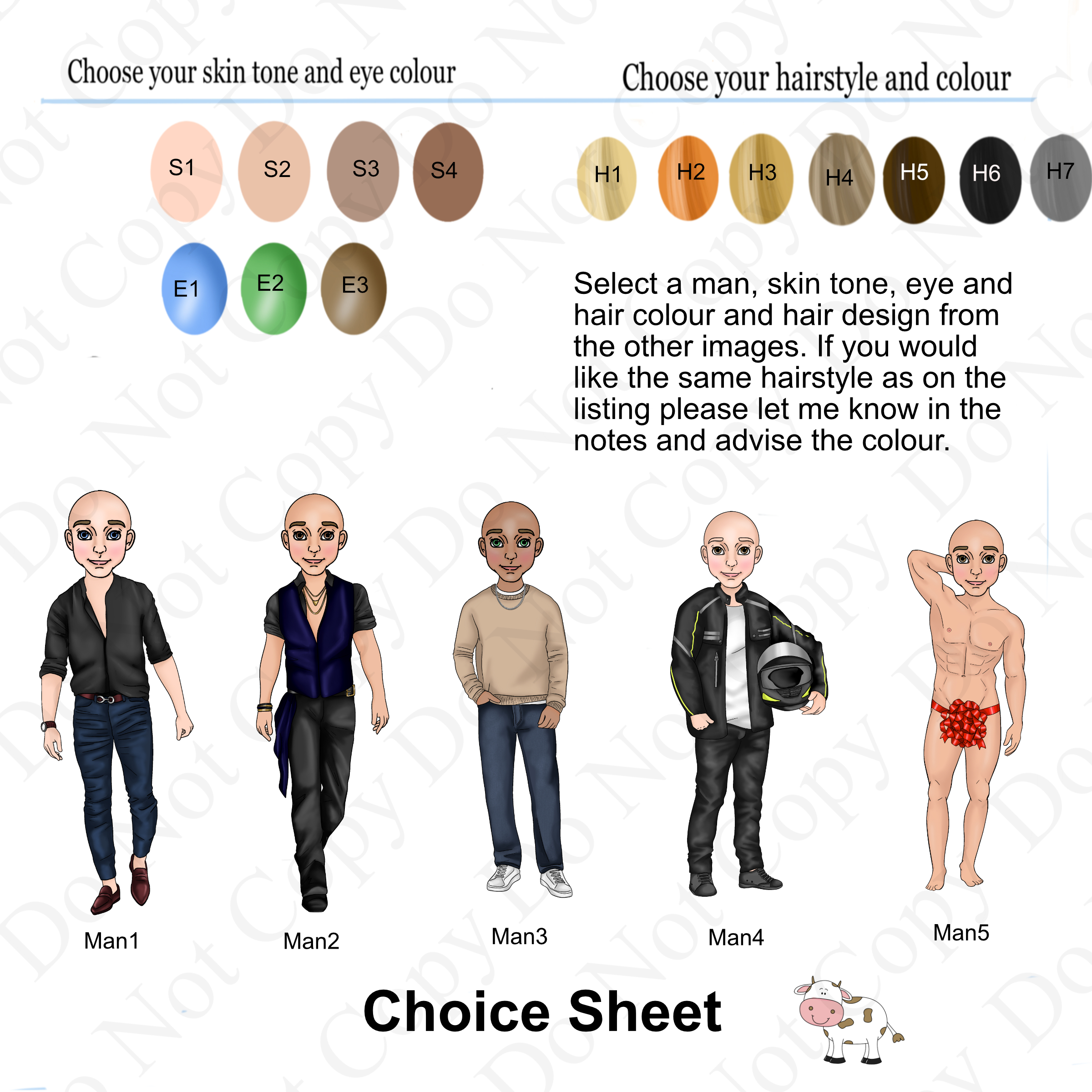 multiple clip art images of different men and colours in circles - it's a choice sheet for a birthday card