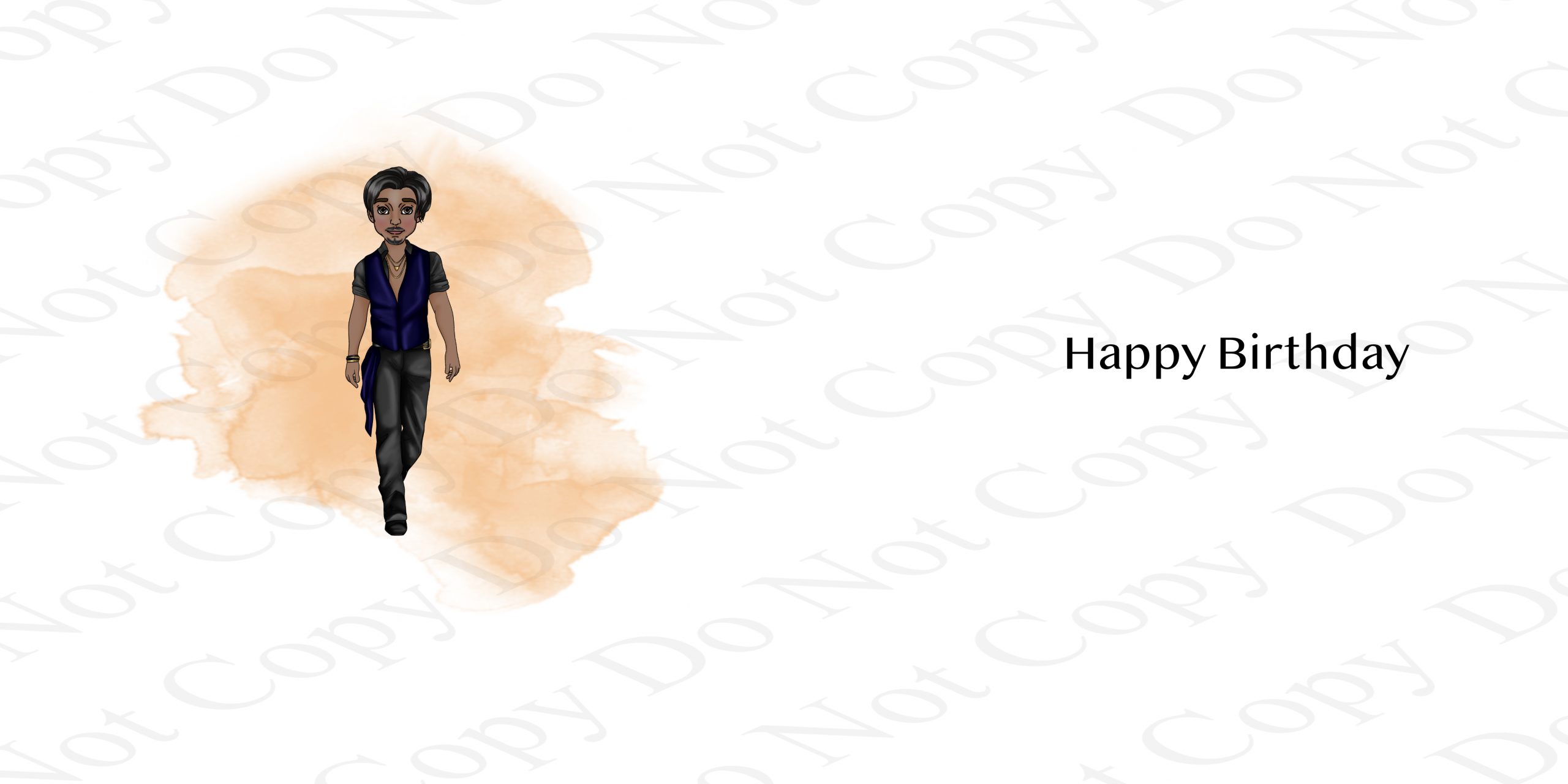 inside a birthday card with orange splash and clip art image of a sexy man