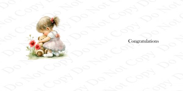 inside a christening card with a clip art image of a little girl holding a teddy bear