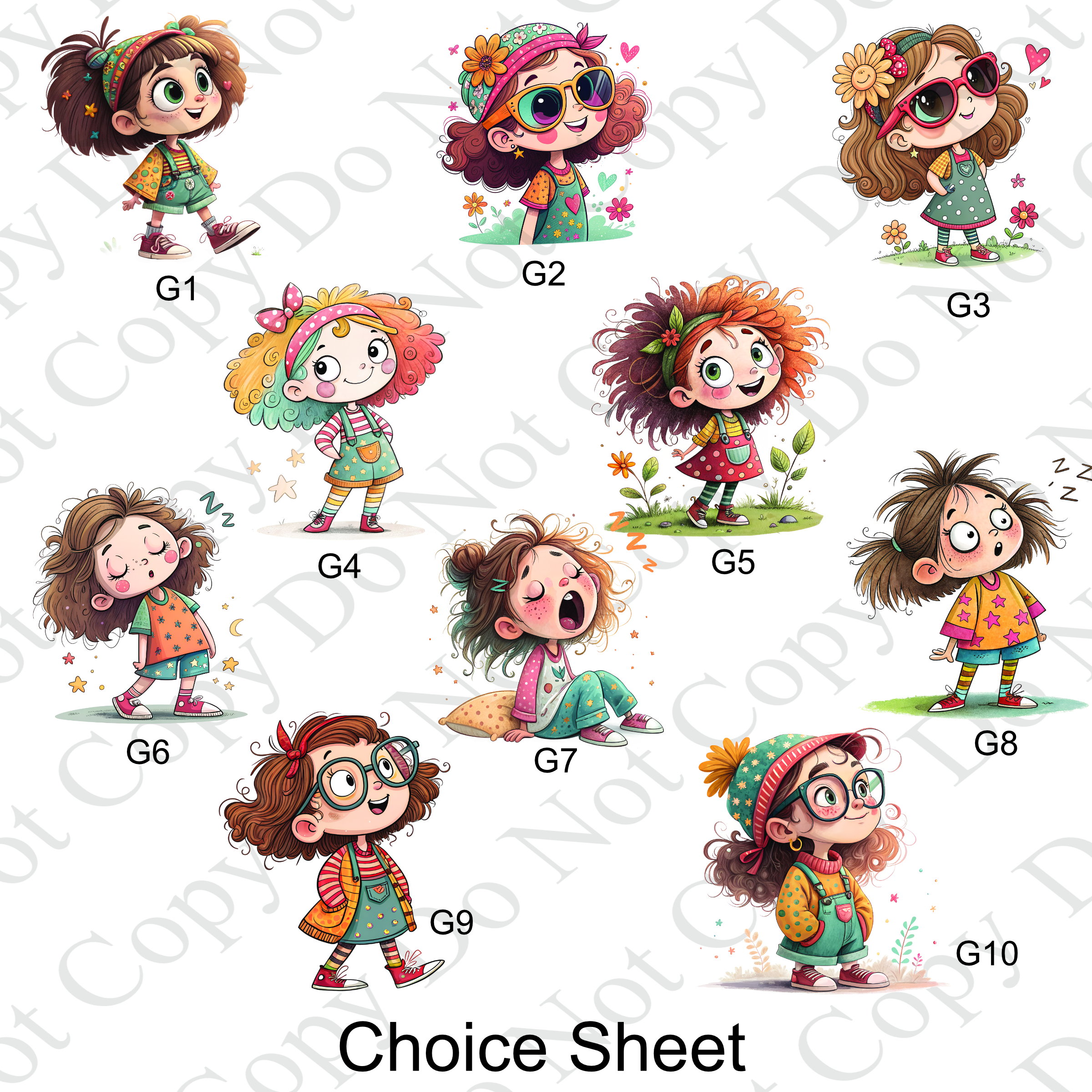 multiple clip art images of a little girl