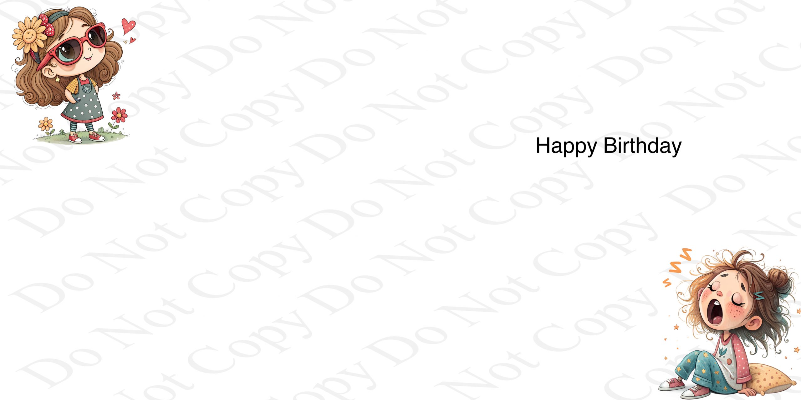 inside a birthday card with clipart images of a little girl