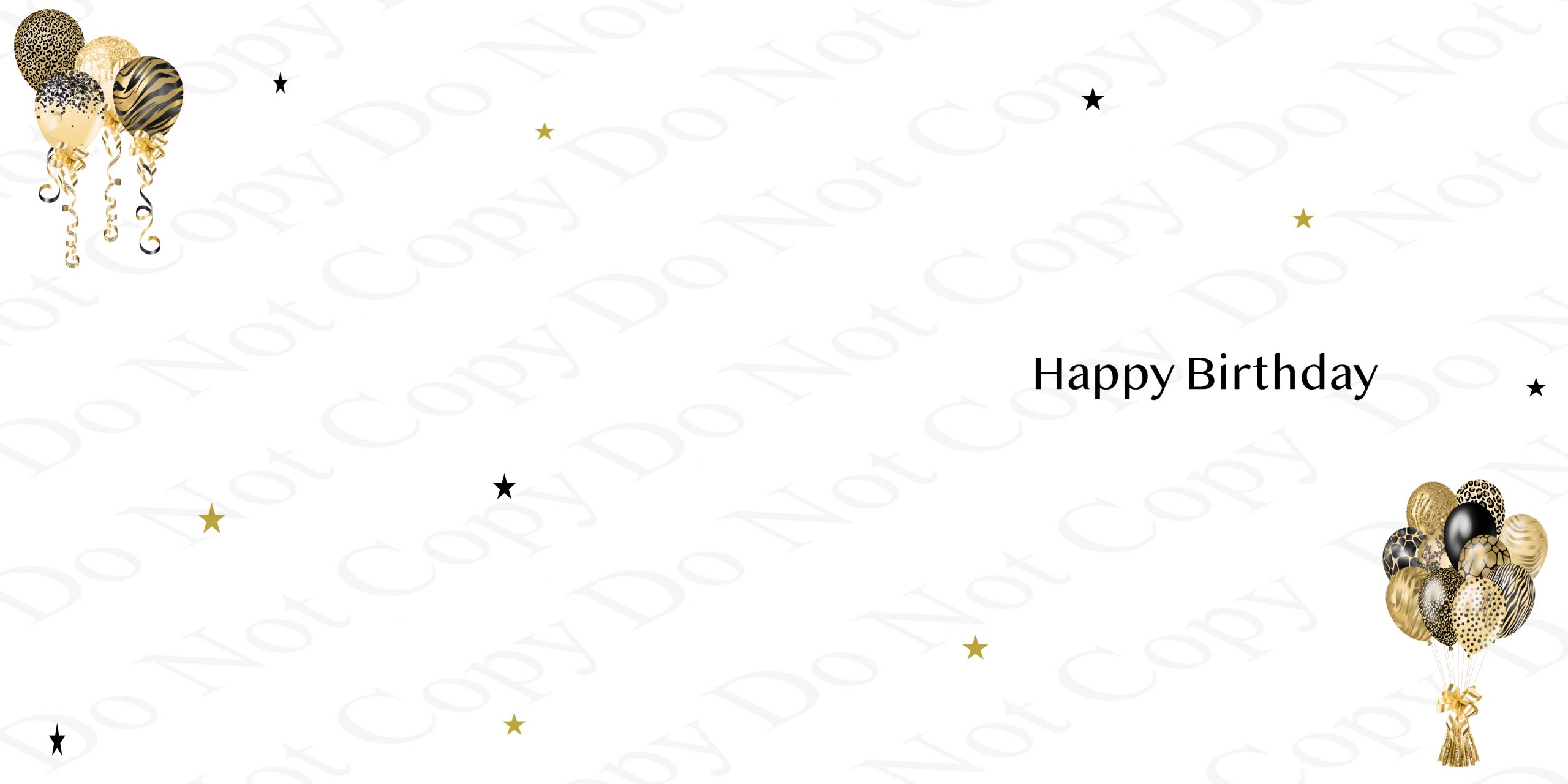 inside a birthday card with two clipart black and gold balloons