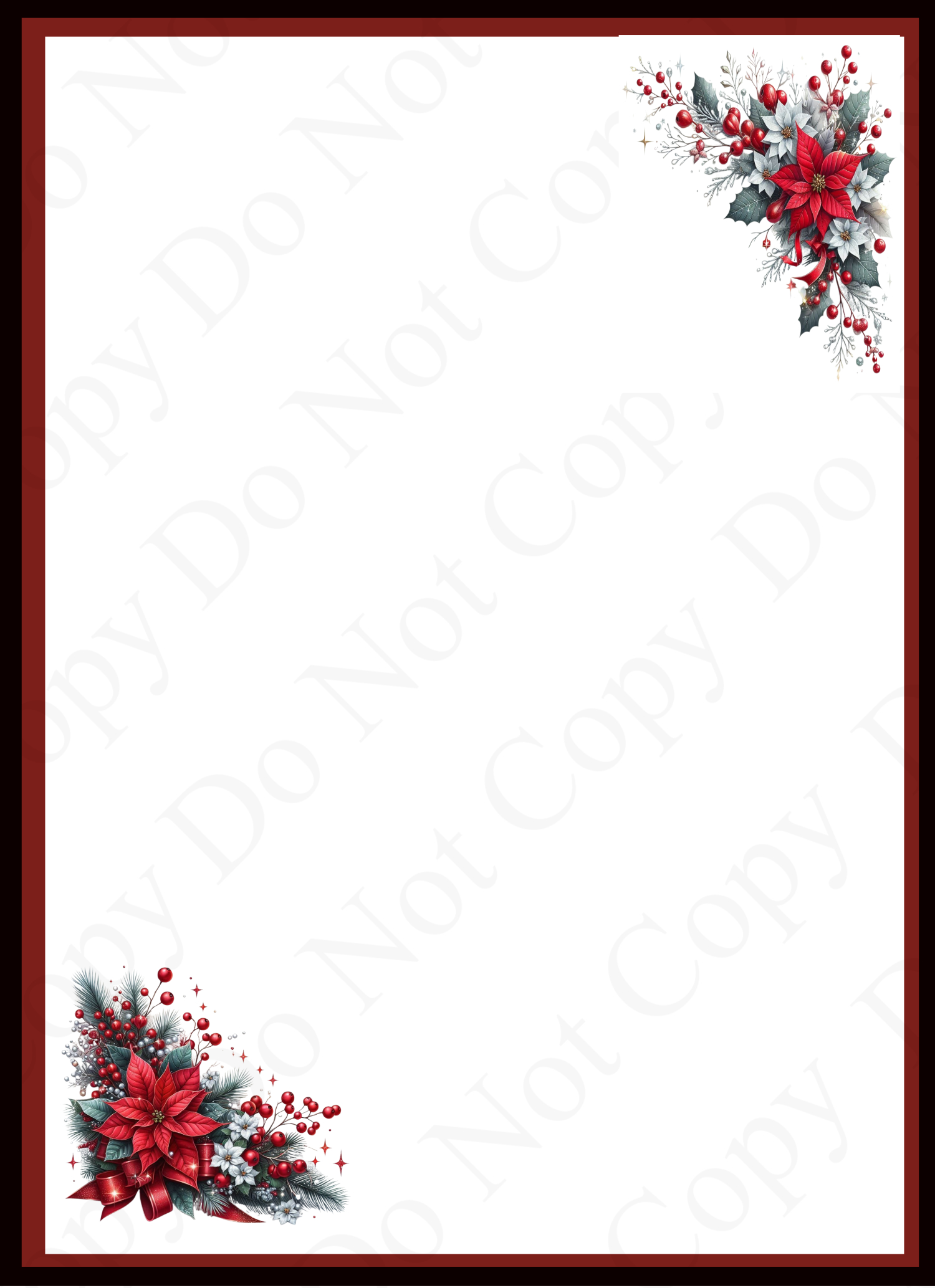red Christmas flower arrangements on a rectangle which is blank, it's a back of a Xmas grave card.