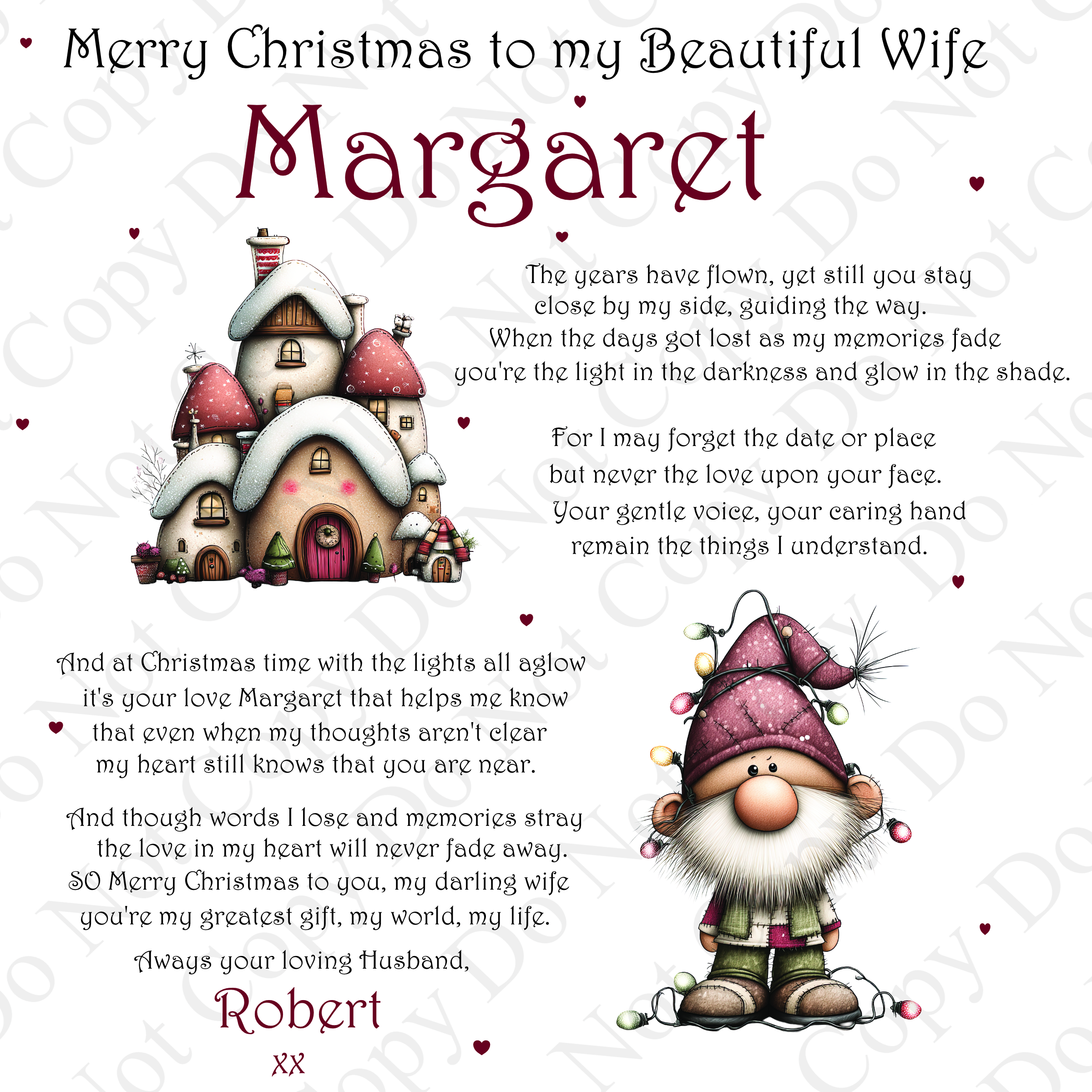 two clip art images of a gonk with xmas lights and a christmas house with black text - it's a xmas card