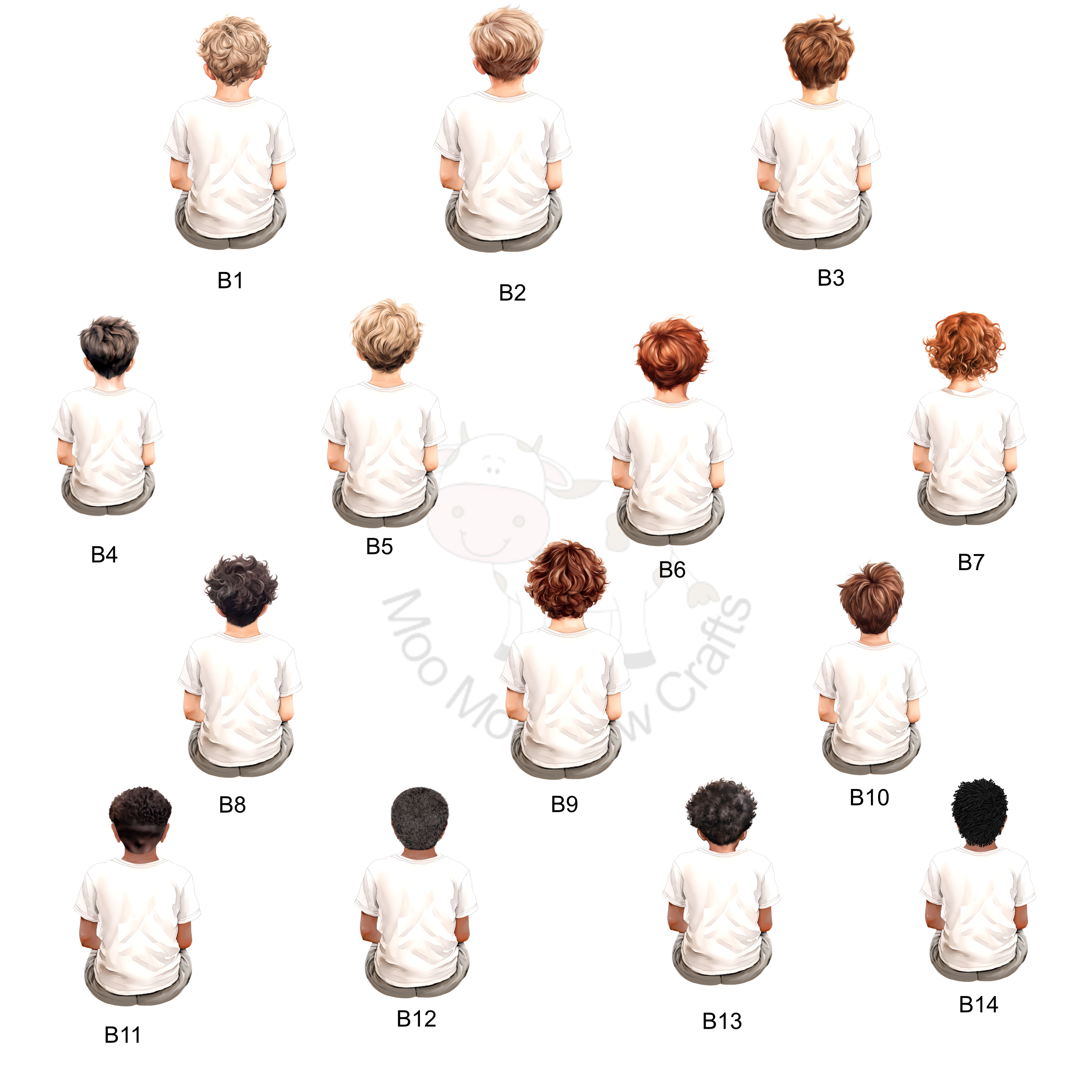 multiple clip art images of boys facing away