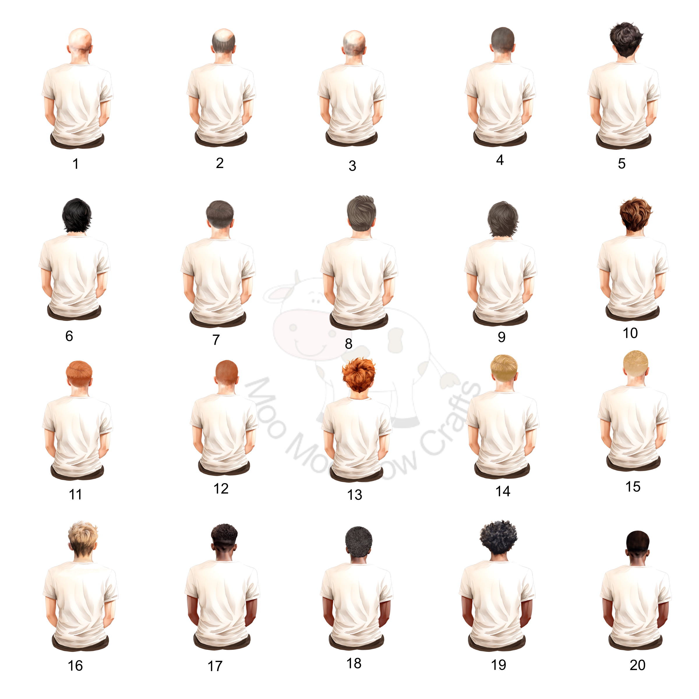 multiple clip art images of men facing away
