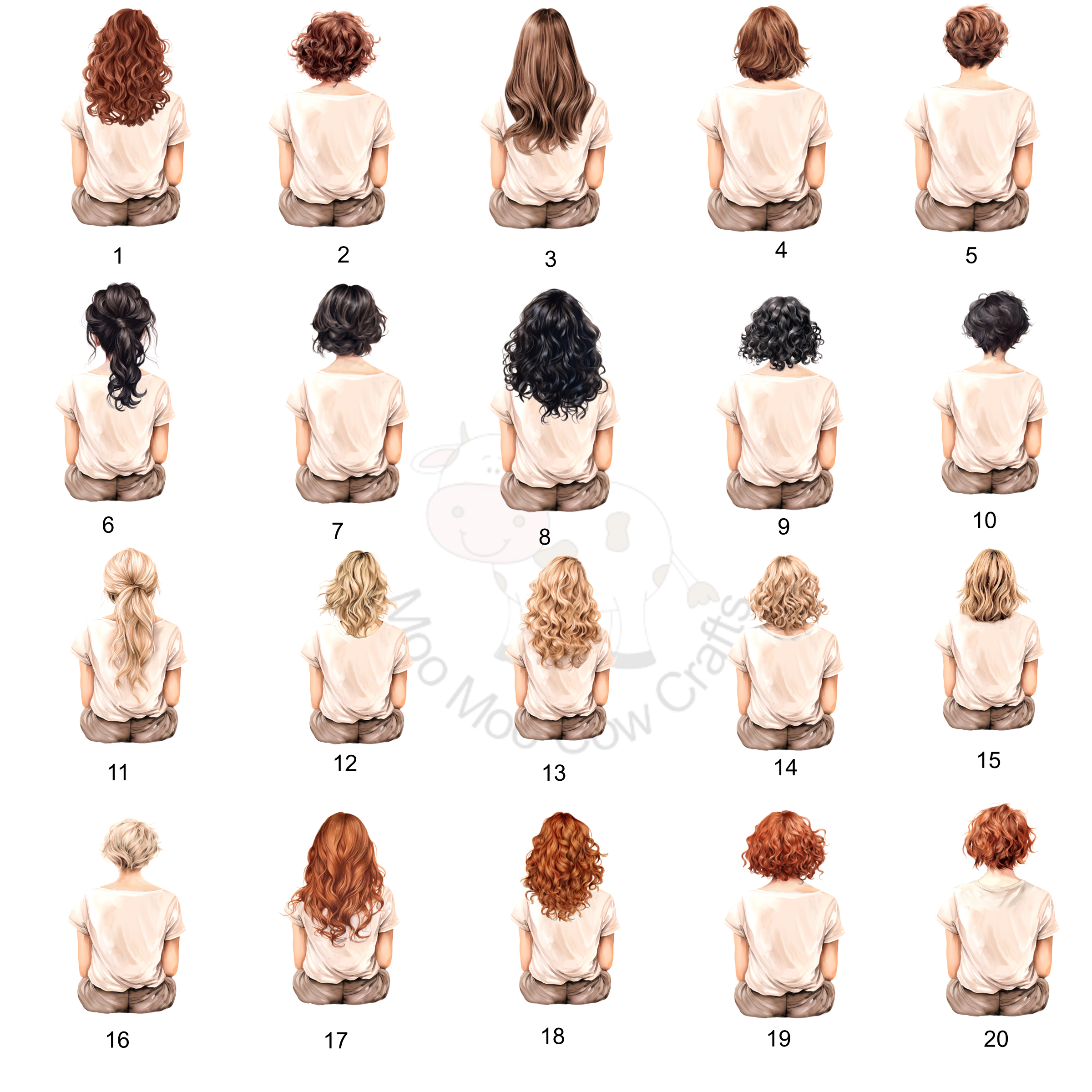 multiple clip art images of women facing away