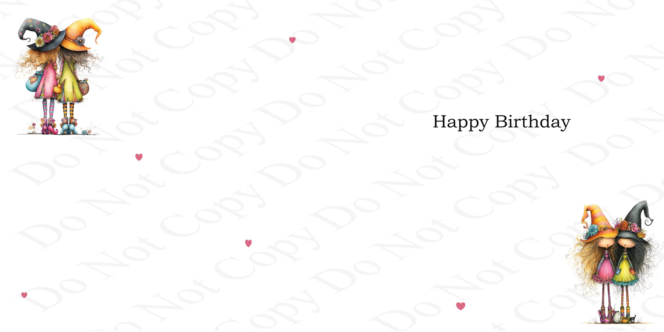 inside of a birthday card with two clip art images of quirky girls.