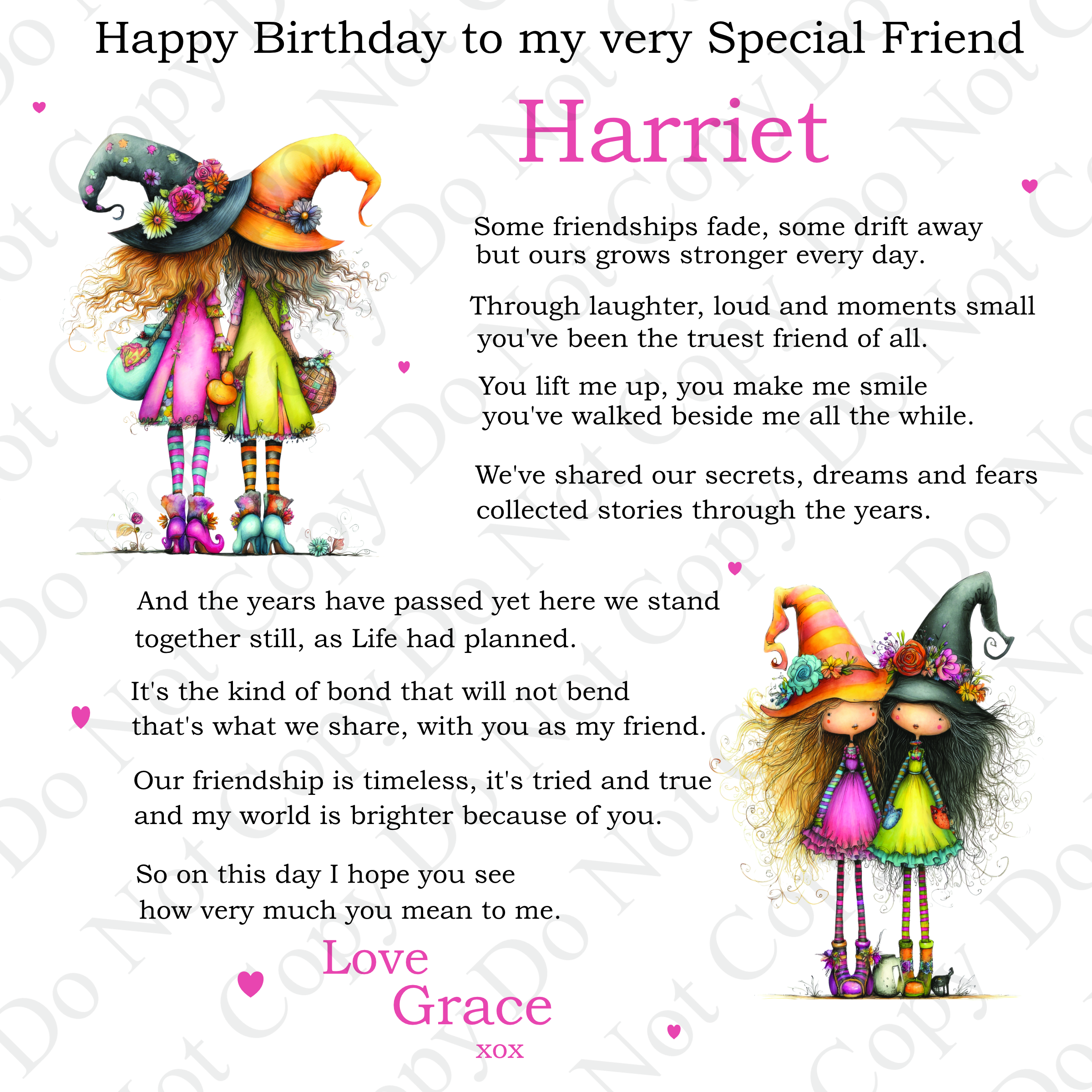 two quirky clip art images plus pink and black text, it's a birthday card