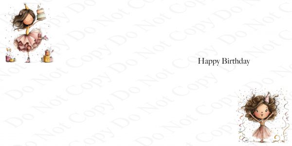 inside a birthday card with clip art images of a whimsical girl celebrating a birthday