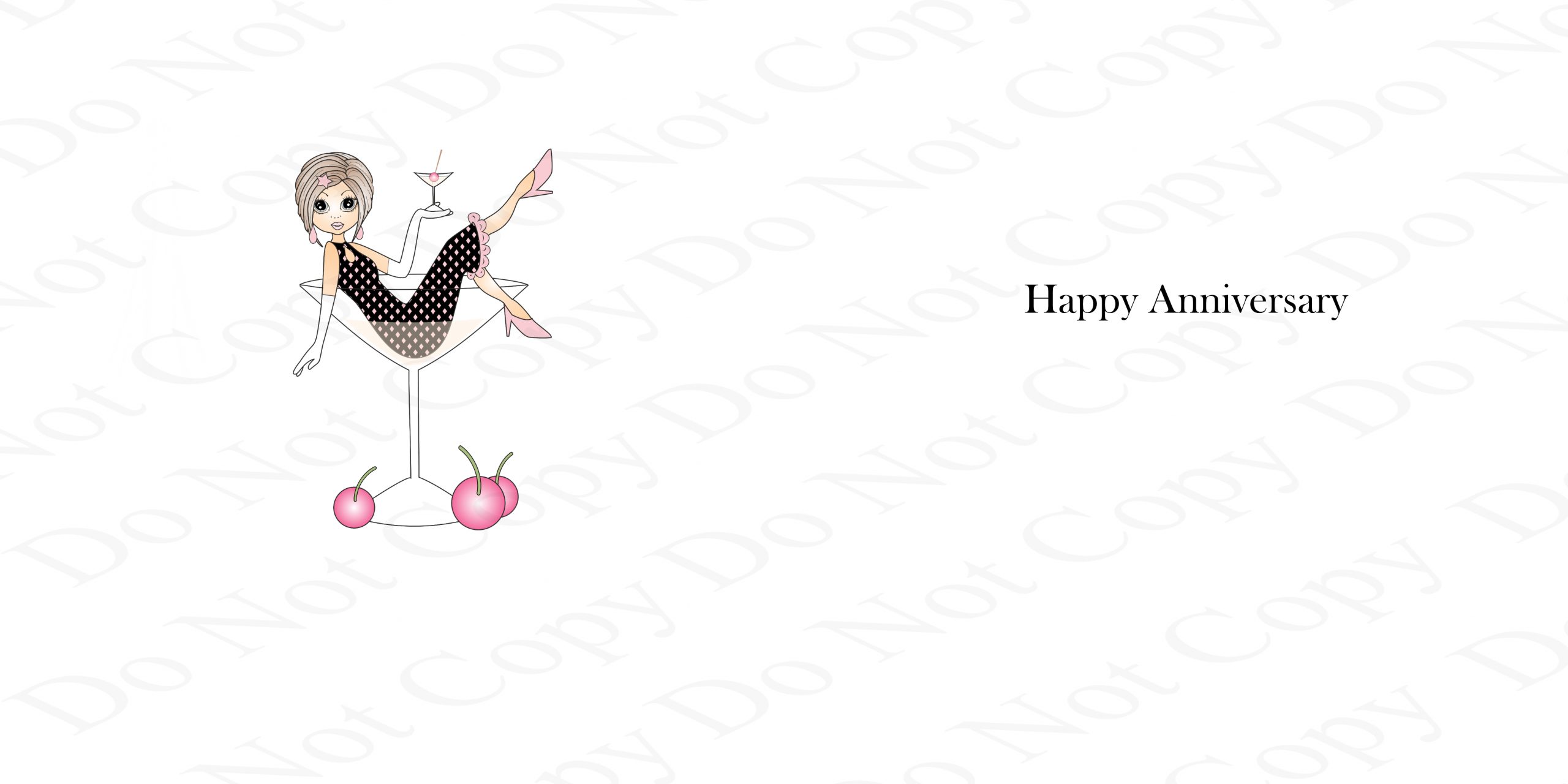 clip art image of a lady sitting in a cocktail glass - it's an anniversary card