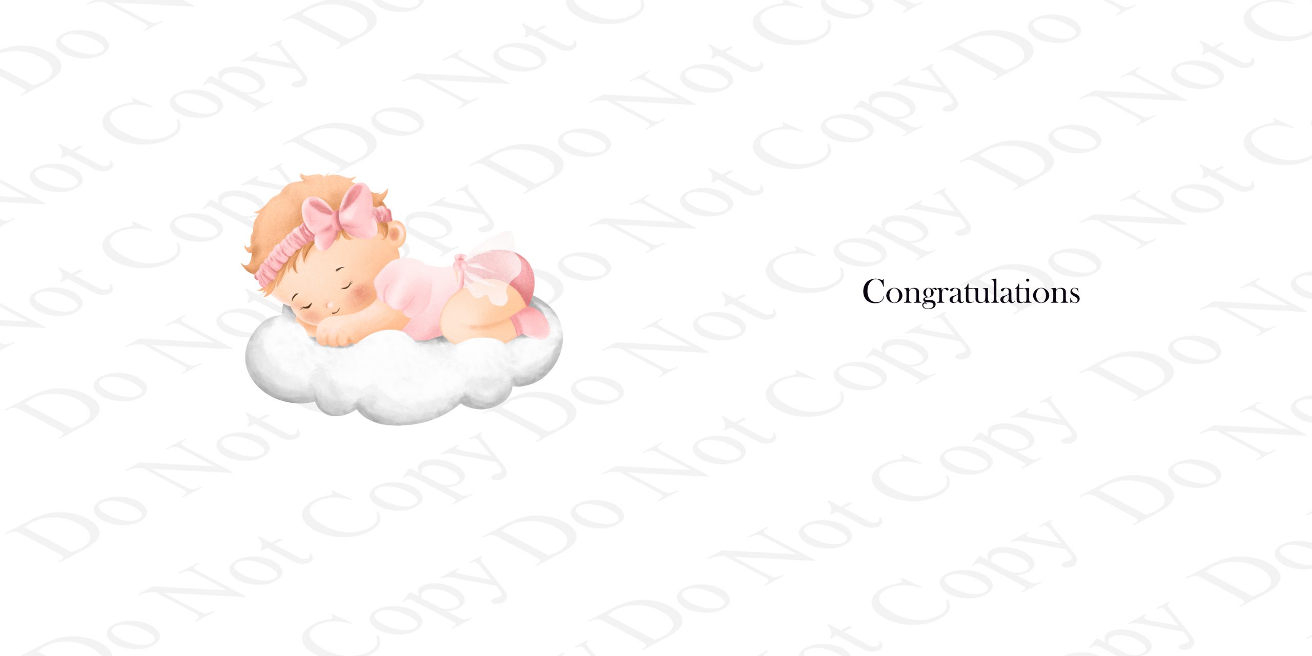 baby lying on a cloud with a pink headband - all clipart - it's the inside of a celebration card