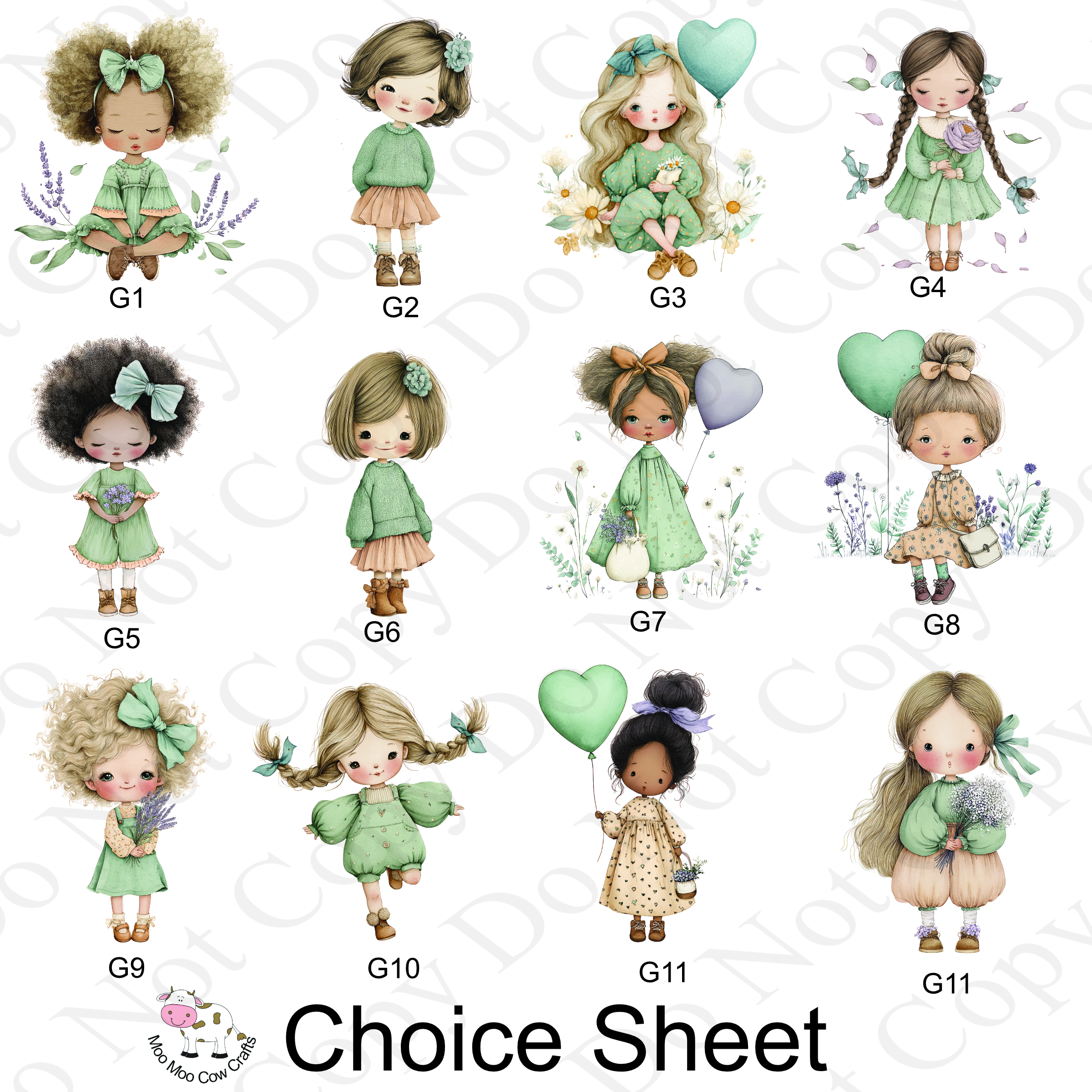 multiple clip art images of little girls