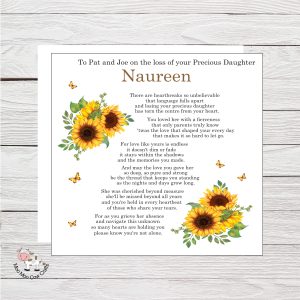 wooden background with clip art images of sunflowers and black text - it's a sympathy card
