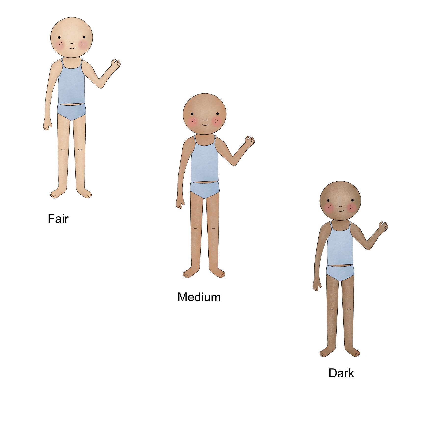 Three illustrated character skin tone options shown in fair, medium and dark for personalising the traffic warden mug.